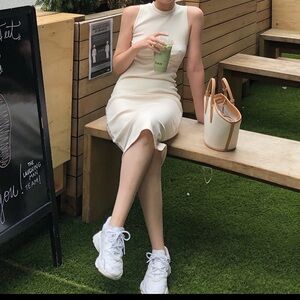 Zara Cream Sleeveless rib Dress
